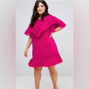 ASOS Curve Vibrant Pink Ruffle Dress